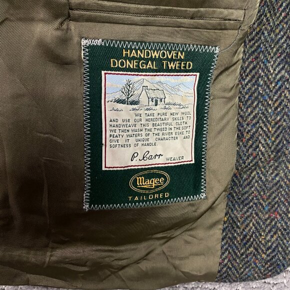 Magee Tailored Donegal Tweed Herringbone Blazer Men's 42S Green Speckled - Picture 6 of 15